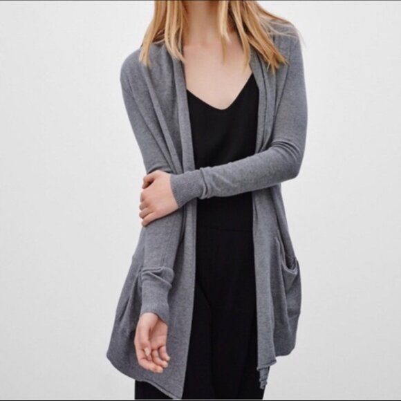 Aritzia Wilfred Charcoal Silk Cashmere Open Front Cardigan - Picture 2 of 5